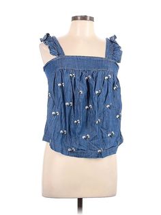 Harper Heritage Sleeveless Blouse Size: Large Tops - used. 100% LYOCELL | Harper Heritage Sleeveless Blouse: Blue Tops - Size Large Blue Denim Vest Top For Summer, Sleeveless Denim Top For Beach, Sleeveless Cotton Blouse For Vacation, Sleeveless Denim Top For Summer, Sleeveless Cotton Denim Top For Spring, Casual Sleeveless Denim Vest Top, Spring Sleeveless Cotton Blouse, Blue Cotton Tank Blouse, Sleeveless Cotton Denim Vest Top