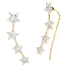 14 Karat Yellow Gold Hand-Crafted Polish-Finished Star Climber Earrings, Enhanced with 0.60 Carats of Graduating Diamond Stars. Earring Climbers, Jewelry For Bride, Wedding Jewelry For Bride, Climber Earrings, Diamond Earring, Diamond Star, Gold Hands, Bride Jewellery, Gold Yellow