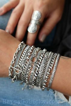 Boho Boho Bracelets Happygolicky Jewelry, Silver Boho Bracelets, Silver Bangle Bracelets Unique, Sterling Silver Stacking Bracelets, Boho Jewelry Bracelet, Boho Bracelets Stack, Silver Bracelet Stack, Silk Wrap Bracelets, Silver Boho Jewelry