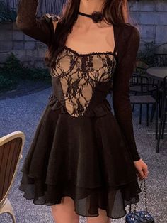 Black Chic Dress, Party Mini Dresses, Top Prom Dresses, Casual High Heels, Lace Patchwork, Suspender Dress, Dresses 2024, Summer Black, Casual Skirt