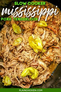 shredded pork with jalapenos in a slow cooker