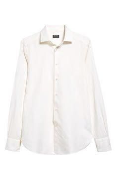 Presented in classic white, this long-sleeve button-up is crafted from a soft, breathable blend of cotton, linen and silk for year-round comfort. Front button closure Point collar Long sleeves with button cuffs 60% cotton, 25% linen, 15% silk Dry clean Made in Italy Men's Designer Clothing Mens White Button Up, White Cotton Dress Shirt With Button Cuffs, White Cotton Dress Shirt For Business Casual, White Cotton Dress Shirt For Office, Classic Linen Shirt For Business, Classic Linen Business Shirt, Timeless Long Sleeve Cotton Shirt, White Dress Shirt For Spring Business Casual, White Long Sleeve Timeless Dress Shirt