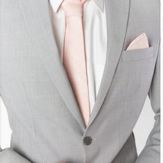 Brand New In Original Packaging In Dusty Blush Linen Color. Light Grey Suit Pink Tie, Mens Suits Gray, Gray Suit With Pink Tie, Pink Groomsmen Attire, Grey Suit Pink Tie, Sam Pocket, Gray Groomsmen, Pink And Gray Wedding, Pink Groomsmen