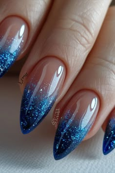 Warning: These nail art ideas may cause extreme jealousy and an overwhelming desire to promptly schedule your next appointment at the salon! So, if you’re not prepared to have the most enviable nails in town, it may be best to turn back now. . .. Blue With Glitter Nails, French Tips Blue, Blue Glitter Nails, Nagel Tips, Smink Inspiration, Blue Nail, Fancy Nails, Purple Nails, Cute Acrylic Nails