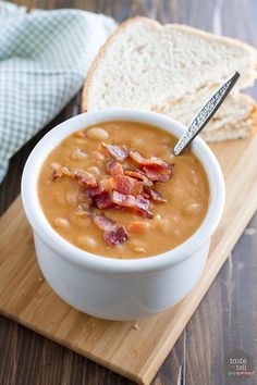 Homemade Bean and Bacon Soup - Taste and Tell Beans And Bacon, Low Carb Veggie, Bacon Chowder, Bean And Bacon Soup, Slow Cooker Beans, Homemade Beans, Bacon Soup, Fall Soup Recipes, Fall Soups