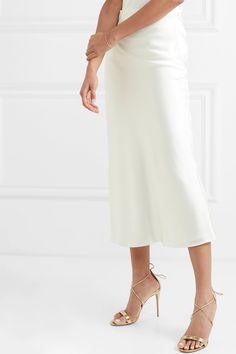 White Valletta satin midi skirt | GALVAN | NET-A-PORTER Minimalist Closet, Haute Couture Dresses, Slip Skirts, Satin Midi Skirt, Italian Summer, Maybe Someday, Fashion Elegant, Satin Skirt, Midi Skirts