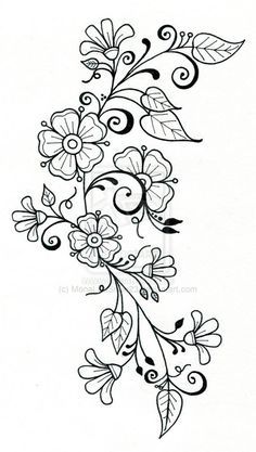 a tattoo design with flowers and leaves on it