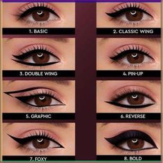 Discover various eyeliner styles to elevate your makeup game. From classic winged eyeliner to bold graphic designs, this guide covers it all. Perfect for beginners and pros alike, learn how to choose and apply the right type of eyeliner for any occasion and eye shape. Different Types Of Eyeliner, Classic Winged Eyeliner, Type Of Eyeliner, Eyeliner For Eye Shape, Types Of Eyeliner, Make Up Everyday, Liner Techniques, Makeup For Special Occasions, Eyeliner Types