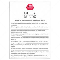 a piece of paper with the words dirty minds written on it and a red lip