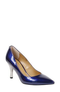 A pointy toe and metallic heel balance a stylish pump set on a cushioned footbed for long-lasting comfort. 3" heel Memory foam cushioning Textile upper/synthetic lining and sole Imported Metallic Heels, Pump Shoes, Women's Pumps, Memory Foam, Nordstrom, Long Lasting, Pumps, Women Shoes, Navy