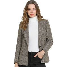 Allegra K Women's Boyfriend Notched Lapel One Button Houndstooth Blazer Jacket : Target Single-breasted Plaid Blazer With Lapel Collar, Plaid Outerwear With Lapel Collar And Single Button, Plaid Notch Lapel Outerwear For Business Casual, Plaid Outerwear With Notch Lapel For Business Casual, Elegant Plaid Outerwear With Single Button, Business Casual Long Sleeve Houndstooth Blazer, Tailored Tweed Jacket For Office In Fall, Fall Office Wear Blazer With Notch Lapel, Plaid Outerwear With Suit Collar For Business Casual