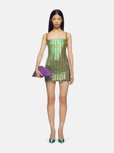 THE ATTICO ''Rue'' iridescent green mini dress Green Mini Dress For Party Season, Green Mini Dress For Beach Party, Green Mini Length Mini Dress For Party, Elegant Green Mini Sequin Dress, Elegant Green Sequin Mini Dress, Glamorous Green Mini Dress For Cocktail, Glamorous Green Cocktail Mini Dress, Green Mini Sequin Dress For Evening, Green Fitted Sequin Cocktail Dress