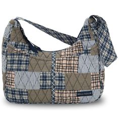 PRICES MAY VARY. COUNTRY AMERICANA PATCHWORK: Farmhouse Blue is our timeless palette of khaki, tan, and navy quilted cotton fabrics in plaids, checks and stripes in a traditional American patchwork layout. SIZED JUST RIGHT: Not too big and not too small, the Blakely quilted purse measures 11" wide, 9.5” high at the sides (7" in the middle), and 4" deep. It’s the perfect size hobo-style pocketbook to carry everything you need, and the secure top zipper closure keeps your belongings safe inside. P Checks And Stripes, Farmhouse Blue, Plaid Purse, Inside My Bag, Fabric Purse, Navy Quilt, Fabric Purses, Quilted Purses, Hobo Shoulder Bag