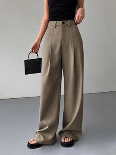 Divine Pleat Wide Leg Dress Pants Blue Flower Top, Pleated Wide Leg Pants, Cotton Pants Women, Mid Waist Pants, Wide Leg Dress Pants, Plain Style, Bleach Wash, Wedding 2024, Pleated Pants