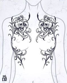 an image of a woman's torso with flowers on it