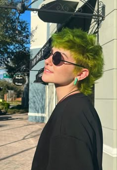 Punk Faux Hawk, Mullet With No Bangs, Green Short Hair Men, Split Dye Mullet Men, Color Mullet Hair, Choppy Hair Men, Masc Enby Haircuts, Mens Green Hair, Different Types Of Mullets