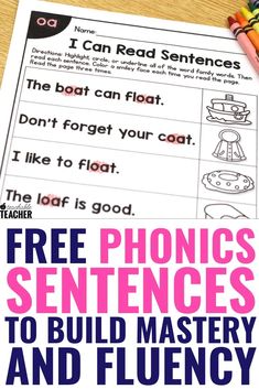 Free phonics sentences activities perfect for primary grades. Practice reading, phonics and fluency by reading phonics-based sentences. Phonics Sentences, Free Phonics Activities, Reading Sentences, Phonics Interventions, Reading Printables, Sentence Activities, Phonics Free, Vowel Teams, First Grade Phonics