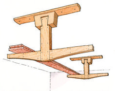 a drawing of a wooden bench with two benches attached to it