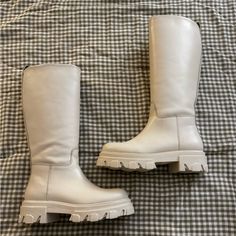 100% Leather Nwot Never Worn, Still Has Shapers In Them White Shaft Circumference 10.5 Inches Casual White Knee-high Boots With Round Toe, Casual White Leather Knee-high Boots, Beige Wide Calf Knee-high Boots With Round Toe, White Knee-high Boots With Reinforced Heel, White Leather Knee-high Boots With Round Toe, Casual Knee-high Boots With Reinforced Heel And Round Toe, Platform Knee-high Boots With Round Toe, Platform Knee-high Boots With Round Toe And Medium Width, Knee-high Boots With Platform, Round Toe, And Medium Width