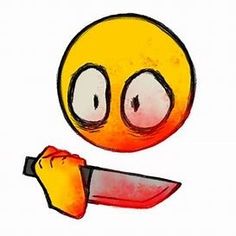 a drawing of a smiley face holding a knife