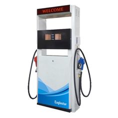 a gas pump is shown with the sign welcome