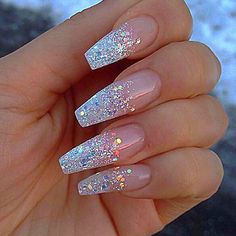 Bridal Nails Designs, Nails With Glitter, Nail Art Wedding, Summer Acrylic Nails, Crystal Nails, Holographic Nails, Bridal Nails