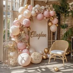 a room filled with balloons and other items on the floor next to a wall that says ellingham