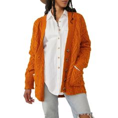 Free People Montana Cable Knit Open Front Long Sleeve Contrasting Hem Cardigan Sz Small In Pumpkin Pie Nwt /Sample Tags Long And Roomy, This Wear-Everywhere Cardigan Features A Chunky Cable Stitch And Spacious Pockets Topped With Contrast Trim. Front Button Closure V-Neck Long Sleeves With Ribbed Cuffs Front Patch Pockets 100% Cotton Machine Wash, Tumble Dry Imported Women's Clothing #Chunky Knit #Academia #Collegiate #Varsity #Cozy #Oversized #Fall Work Sweaters, Free People Cardigan, Perfect Cardigan, Oversized Sweater Cardigan, Cable Cardigan, Cable Stitch, Free People Clothing, Capsule Outfits, Boho Chic Outfits