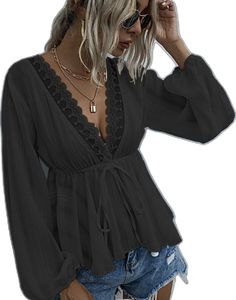 Vintage V-neck Top For Day Out, Vintage Black V-neck Top, Black Relaxed Fit Blouse For Spring, Vintage Black Blouse For Summer, Vintage Black Summer Blouse, Retro Tops For Spring Night Out, Retro Tops For Night Out In Spring, Black V-neck Blouse For Spring, Retro Black Blouse For Fall