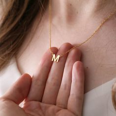 "Initial Necklace, Personalized Name Necklace,  Letter Necklace, Gold Necklace, Gifts For Mom, Minimalist, Mothers Day Gift, Birthday Gift This beautiful sterling silver initial necklace is handcrafted and handmade by a professional jeweler. A strong jump ring is used to ensure that the pendant will not fall off. This makes a fantastic gift for wife, girlfriend, sister, daughter or mom. 🎁 DIMENSION 🎁 * Upper Case: 8mm 🎁 Necklace and Chain Size Guide 🎁 * 14\" NECKLACE: Fits most like a choker Simple Initial Necklace With Clavicle Chain As Gift, Minimalist Initial Necklace For Mother's Day, Minimalist Initial Necklace For Birthday Or Valentine's Day, Minimalist Initials Charm Necklace For Birthday, Minimalist Initial Necklace For Valentine's Day, Minimalist Initial Necklace For Birthday And Mother's Day, Gold Minimalist Charm Necklace For Birthday, Minimalist Personalized Necklace For Birthday, Personalized Minimalist Necklace For Birthday