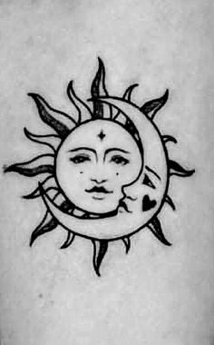 a sun and moon tattoo on the back of a man's arm