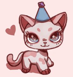 a drawing of a cat with a party hat on it's head and eyes