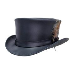 Capture the essence of mystery and tall tales in the Marlow leather top hat with LT band. Each of these low toppers is offered with a rivet-side band and smart feather accent. Stop the carriage, take a deep breath and know there is mischief afoot in the Steampunk Hatter Marlow with LT band. Steampunk Hatter, Leather Top Hat, American Hat Makers, Steampunk Top, American Hat, Steampunk Top Hat, Steampunk Hat, Black Leather Top, Top Hats