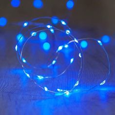 some blue lights that are on a table