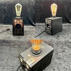 an old fashioned camera has been turned into a light bulb lamp for the projector