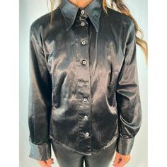 An Exceptionally Gorgeous Black Fendi Satin Button Up Made Of Luxurious Material. Will Instantly Add Class To Any Outfit. Size: S/M 54% Ac 43% Cotton 3% Lycra Made In Italy In "Excellent" Condition. Missing Middle Button; Does Not Affect The Overall Structure/Look/Aesthetic Of The Top Itself. Luxury Button-up Evening Tops, Luxury Evening Button-up Tops, Elegant Party Shirt With Button Closure, Classic Button-up Blouse For Party, Luxury Fall Blouse With Button Closure, Classic Shirt With Button Closure For Night Out, Evening Collared Tops With Button Cuffs, Evening Collared Top With Button Cuffs, Luxury Evening Tops With Buttons