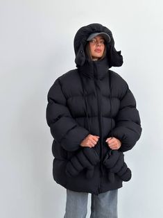 Black winter oversize puffer coat, Streetwear women jacket, Black Winter puffer jacket women, Warm winter jacket, Black puffer - Etsy Nederland Techwear Puffer Parka For Cold Weather, Cold Weather Techwear Puffer Parka, Oversized Nylon Puffer Jacket For Streetwear, Winter Techwear Puffer Hooded Jacket, Winter Techwear Puffer Jacket With Detachable Hood, Techwear Down Puffer Jacket For Cold Weather, Long Sleeve Techwear Puffer Jacket, Winter Techwear Puffer Outerwear, Winter Techwear Puffer Parka