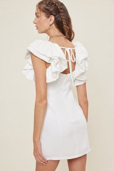 Off white fitted mini dress with a scrunch puff sleeve detail. 97% Polyester 3% Spandex White Bodycon Mini Dress With Ruffles, White Stretch Mini Dress With Ruffles, White Stretch Bodycon Dress With Ruffles, Summer Ruched Puff Sleeve Bodycon Dress, White Bodycon Dress With Ruffles, White Ruffled Mini Dress With Puff Sleeves, White Puff Sleeve Mini Dress With Ruffles, Fitted Puff Sleeve Mini Dress With Gathered Sleeves, White Mini Dress With Ruffles And Puff Sleeves