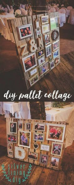 a collage of photos with the words diy pallet collage on it