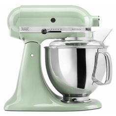 a green kitchen mixer on a white background