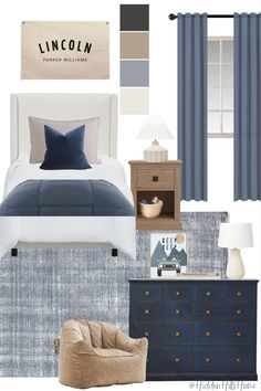 Navy boys bedroom decor Bedroom Ideas Navy Blue, Bedroom Ideas Navy, Blue Boys Room, Tilly Upholstered Bed, Blue Boys Bedroom, Simple Bedroom Ideas, Boys Room Blue, Brothers Room, Toddler Boy Room Decor