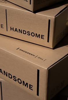 three boxes stacked on top of each other with the words awesome and handsome written on them