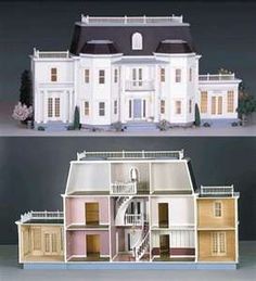 two views of a doll house with the front and back sides cut out