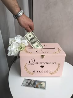 "Card Box, Money Box, Rustic Quinceañera Decor, Custom Card Box These at the same time simple and beautiful envelope boxes, will help you to complement and decorate the appearance of your holiday \"Quinceañera\", as well as attract the attention of your guests and allow them to easily throw their envelopes.✉ You can use this box as a storage for money or something else. We create exclusive personalized dream accessories  TECHNICAL DETAILS🔧: Envelope box sizes: 11.8 x 7.8 x 7.1 in (30 cm length x 20 cm height x18 cm width). Material they are made of is the plywood. + paint *money are not included (wink)   DELIVERY AND RETURN Express delivery 7-9 business days (extra charge) and standard delivery 14-21 business days . You can also exchange the product. Buyers are responsible for the return Quince Envelope Boxes, Money Box Ideas Quinceanera Diy, Quince Gift Box Ideas, Bottle Decoration Ideas Quinceanera, Quinceanera Reception Decorations, Gift Card Box Ideas For Quinceanera, Quince Box Card Holders, Quince Box For Money, Quinceanera Themes Simple