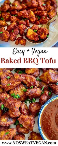 easy and vegan baked bbq tofu with dipping sauce