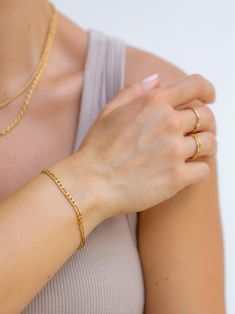 14K Gold Filled Bracelets Figaro Bracelet LINK'D THE LABEL Dainty Double Chain Everyday Jewelry, Classic Everyday Double Chain Jewelry, Oval Link Figaro Chain Gold Bracelet, Classic Adjustable Figaro Chain Bracelet, Adjustable Classic Figaro Chain Bracelet, Adjustable Figaro Chain Bracelet, Classic Adjustable Figaro Chain Bracelets, Layering Bracelets With Delicate Chain, Trendy Double Chain Bracelet For Everyday