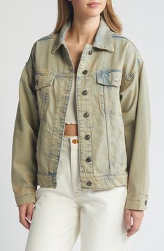 MANGO Maya Oversize Denim Trucker Jacket | Nordstrom Denim Waistcoat, Denim Trucker Jacket, Blue Fits, Fabric Gift Bags, Trucker Jacket, Nordstrom Store, Fabric Gifts, Free Fabric, Monogram Logo