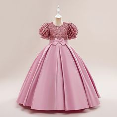 Short Sleeve Princess Dress For Party, Princess Dress With Short Sleeves For Party, Solid Color Short Sleeve Princess Dress For Party, Pink Princess Dress For Christmas Pageant, Kids Birthday Dress For Girl Princess, Frocks For Baby Girl Party Dresses, Kids Gown Design, Baby Gowns Girl Birthday, Pink Frocks For Kids