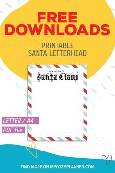 the santa claus letter and envelope is shown in this free printable christmas card template