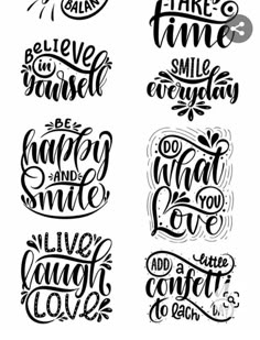 four different hand lettering styles with the words be happy and smile